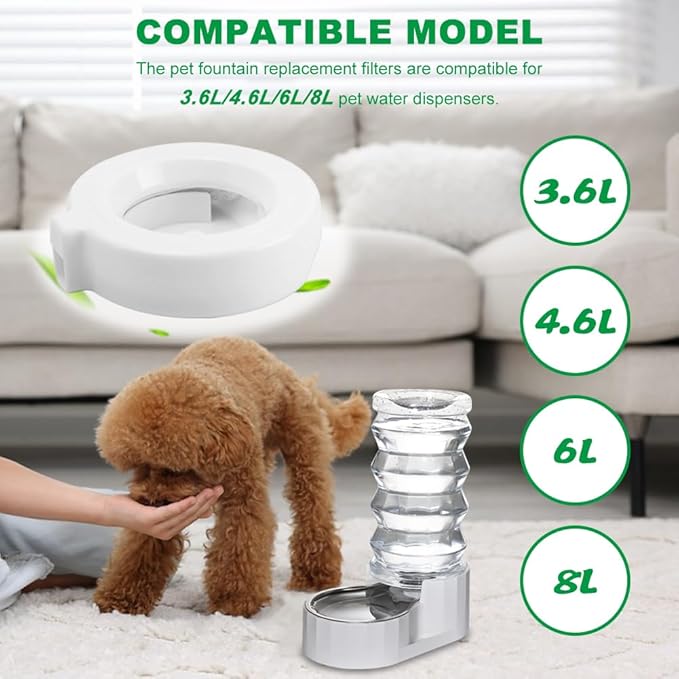 Dog Water Dispenser Filter Replacement, 8PCS Pet Water Fountain Filters For 3.6L/4.6L/6L/8L Automatic Pet Waterer, Feeder Filter for Cat and Dog