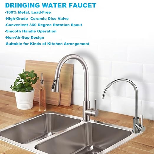 Brushed Nickel Drinking Water Purifier Faucet,Filtered Water Faucet for Kitchen, Sus304 Stainless Steel Beverage Faucet for Under Sink Water Reverse Osmosis Filter System with 1/2" 1/4" 3/8" Tube