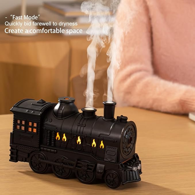 Oil Diffuser, Ultrasonic Cute Cooking Locomotive Steam Express Train Flame Aroma Diffuser Humidifier Cool Mist with Jellyfish Smokes, Lights & Sound, for Men, Dad, Kids, Boyfriend