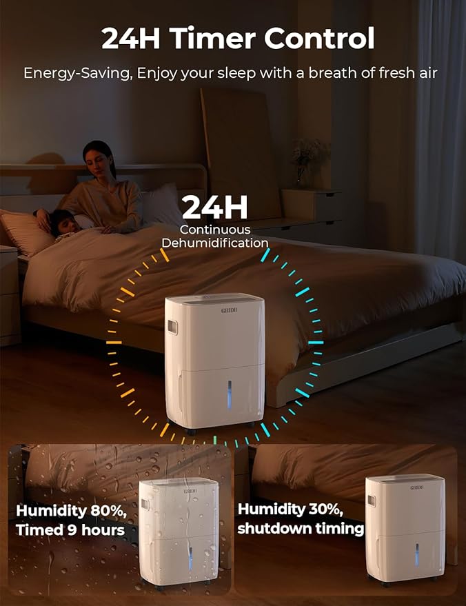 2500 Sq.Ft Energy Star Dehumidifier for Basement, Max 42 Pint/D, 5.5L Water Tank, Dehumidifiers for Home Large Room Bedroom Bathroom with Drain Hose, Intelligent Humidistat, Auto Defrost, 24H Timer