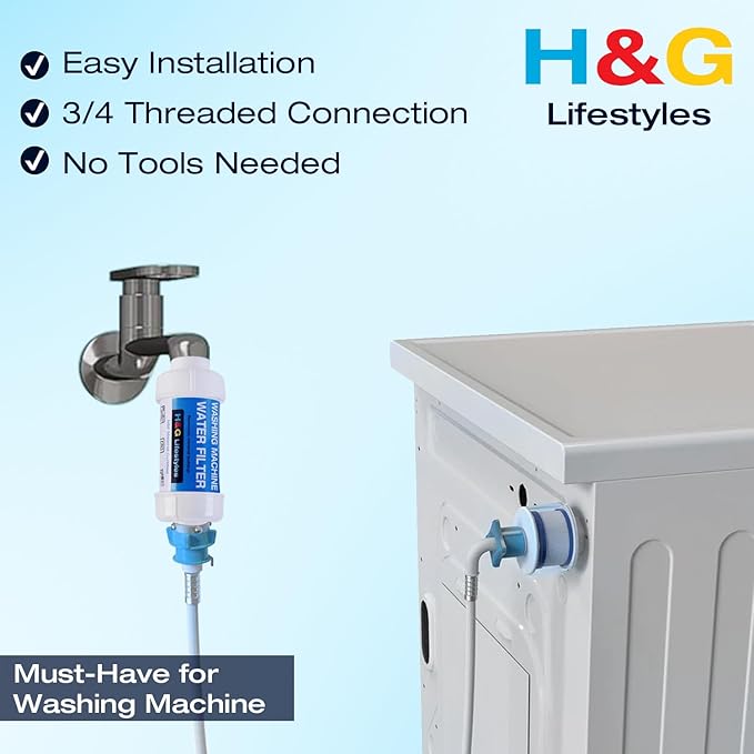 H&G Lifestyles Inline Sediment Anti-Scale Filter, Water Hose Filter, Reduce Water Hardness,with 3/4" GHT Prevents Scale Build Up On Washing Machine Water Heater Patio Swamp Cooler and Plant 2 Packs