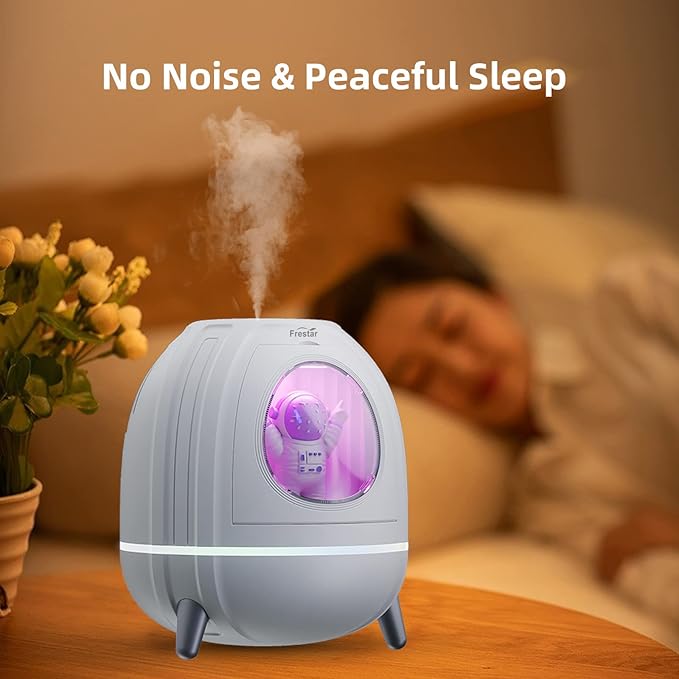 Mini USB Humidifier 250ml with 7 Colors LED Night Light, Small Humidifier for Kids, Plant, Bedroom, Office, Desk, Babies Room, No Battery (White - Spaceman)