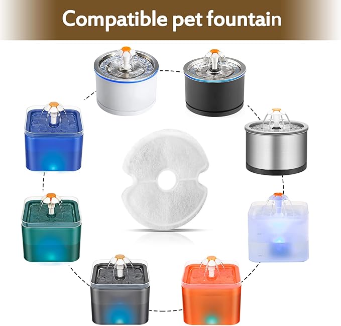 Cat Water Fountain Filter, Multiple Filtration Pet Water Fountain Replacement Filter,8 or 12 Packs of Cotton Activated Carbon Cat Fountain Filter(Filter 12 pack)