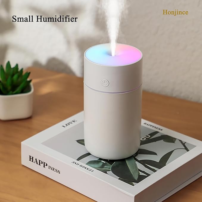 Humidifier, Humidifiers for Bedroom with Colorful Atmosphere Lights,2 Mist Modes Quiet, Easy to Clean, Small Portable for Plants, Baby, Car, Travel and Office(White)