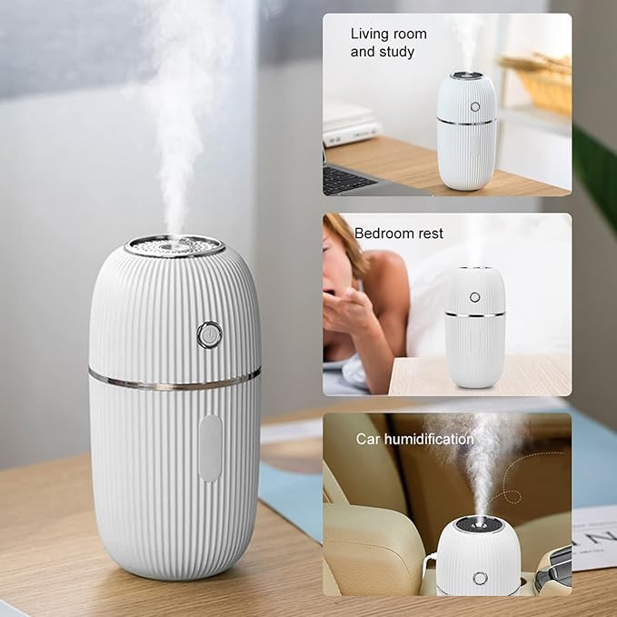 Portable Mini Humidifier, Air Diffuser Mist Humidifier for Home, Living Room, Kidsroom, Bedroom, Office & Car (White)