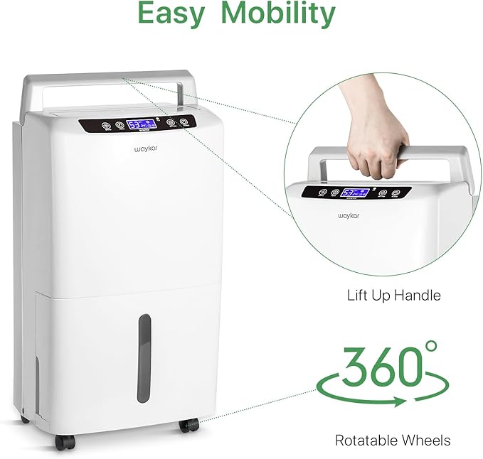 Waykar 2000 Sq. Ft Dehumidifier for Basement, Smart Compressor 34 Pints Dehumidifiers for home with Drain Hose and Water Tank.