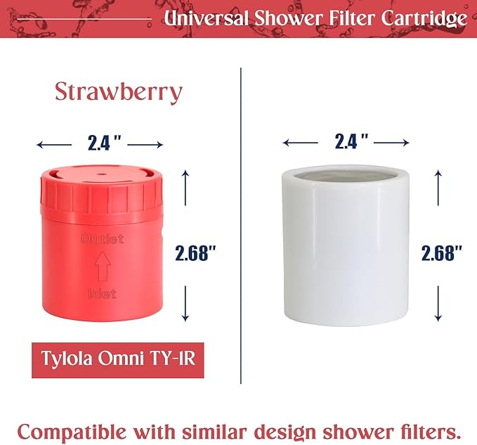 Long-Lasting Universal Shower Filter Replacement Cartridge–Fit Well-Known Shower Head Filters, Efficiently Remove Chlorine, Heavy Metals, Infused with Vitamin C Strawberry Scent (1 Pack)