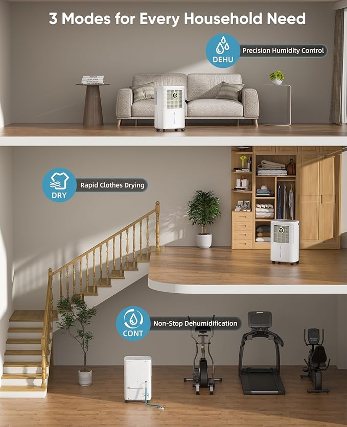 34 Pint Dehumidifiers for Home, Basement, Bedroom, Bathroom, 2500 Sq.ft Dehumidifier with Drain Hose, Smart Humidity Control & Display, 3 Operation Modes, 24H Timer, Child Lock (White)