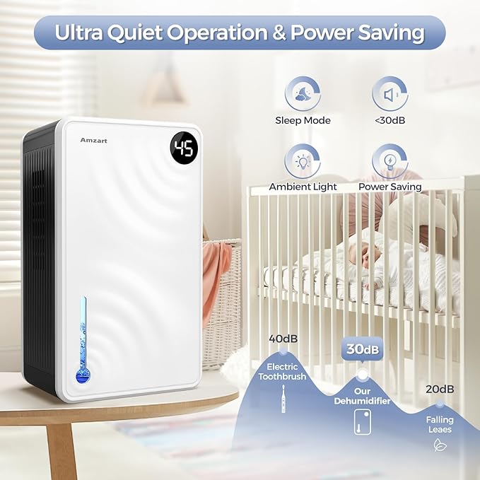 Dehumidifier, Dehumidifiers for Home (1000 sq.ft), 98 OZ Dehumidifier for Basement Bathroom Bedroom, Auto Shut Off Dehumidifiers, Timer Setting, Digital Display, Drain Hose, 7 Colors Light, White