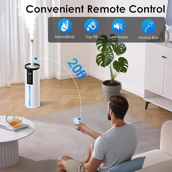 Humidifiers for Bedroom - GloryAir 2.11Gal (8L) Quiet Top Fill Cool Mist Humidifier Large Room 550 ftΒ² 120H Runtime with Humidistat, Auto Mode Diffuser 7-Color Light for Plants Baby Adults Office Home