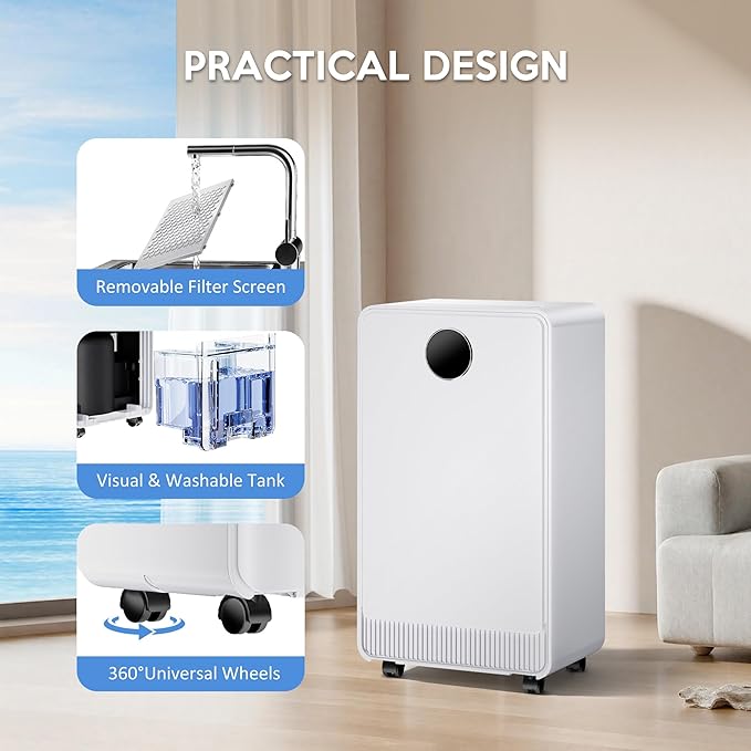 2500 Sq.Ft Dehumidifiers for Home, Dehumidifier for Basement with Drain Hose Max 34 Pints,Dehumidifier for Bedroom, Bathroom,Intelligent Humidity Control, 24H Timer, 3 Modes, Child Lock, Auto Defrost