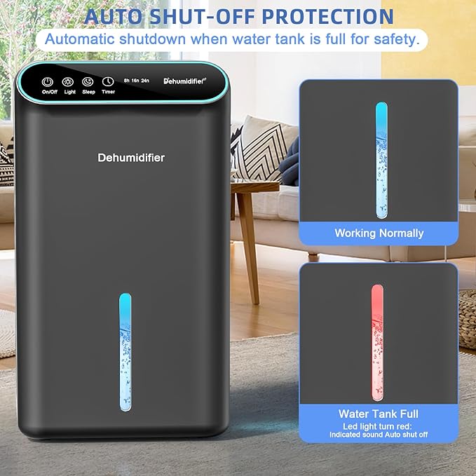 Dehumidifiers for Home, Up to 800 Sq.ft, 86oz Water Tank, Dehumidifiers for Bedroom with Essential Oil Diffuser, 7 Color LED Light, 24H Timer, Auto Shut-off, Ideal for Bathroom Basement Closet RV