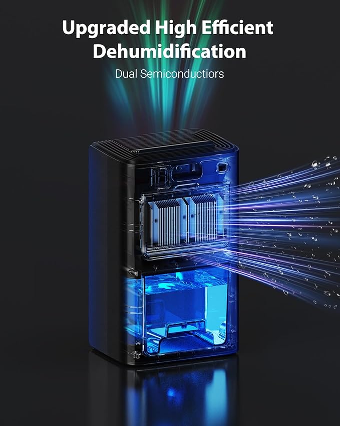Dehumidifiers for Home, 850 sq.ft 95oz Dehumidifier with Drain Hose Timer Sleep Mode Auto-Off 7 Colors Light, Dehumidifier for Bedroom Bathroom Basements RV Black Gold