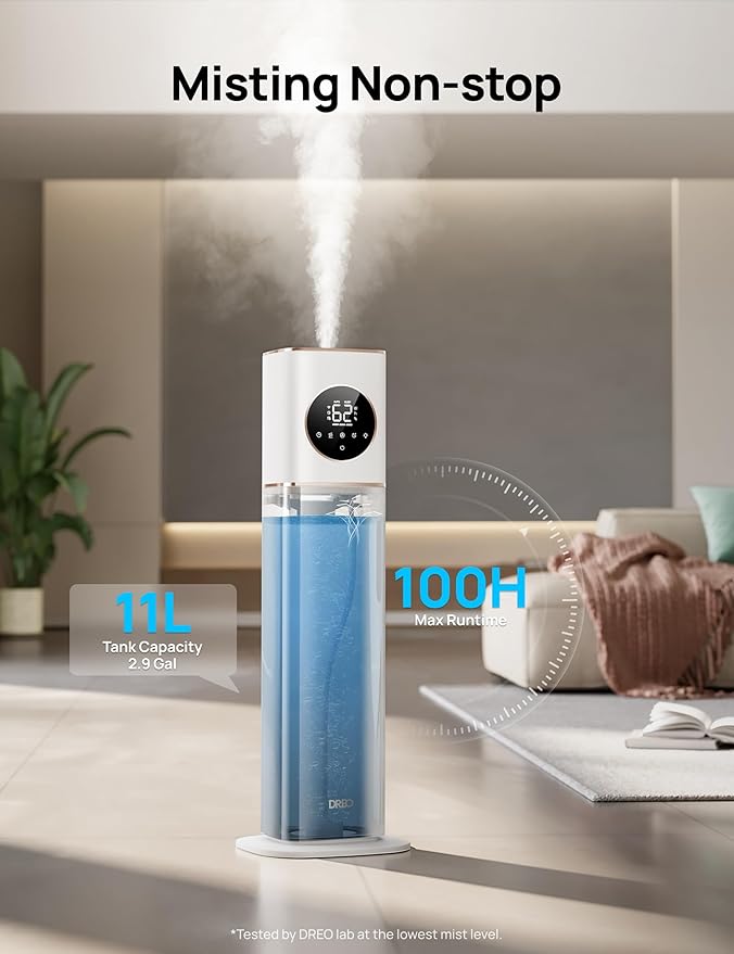 Dreo HM735S 11L Smart Humidifier Large Room 700 ft², 100H Cool Mist Air Humidifiers for Bedroom, Top-Fill Self-Cleaning Tank, 26dB, Auto Mode, Aroma Box, RGB Light, Remote & APP Control, Baby, White