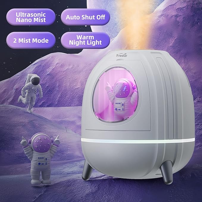 Mini USB Humidifier 250ml with 7 Colors LED Night Light, Small Humidifier for Kids, Plant, Bedroom, Office, Desk, Babies Room, No Battery (White - Spaceman)