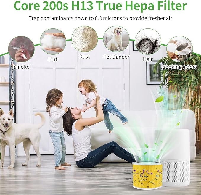 Core 200s Air Purifier Pet Care Replacement Filter Fit for LEVOIT, 3-in-1 Filter System, High Efficiency Activated Carbon, Core200-RF-PA, 2 Pack, Yellow