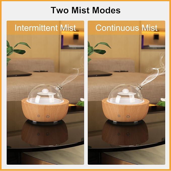 Glass Essential Oil Diffusers for Home, Wood Grain Base Humidifier, Decorative Bedroom Aromatherapy Scent Air Diffuser Ultrasonic Aroma Defusers 200ml(with 3Pcs Essential Oils)