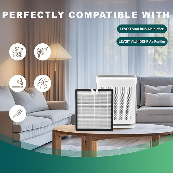 Vital 100S HEPA Air Purifier Filter Replacement, Compatible with LEVOIT Vital 100S and Vital 100S-P Air Purifier, Vital 100S-RF, LRF-V102-WUS, 2-in-1 High-Efficiency Activated Carbon, 2 Pack