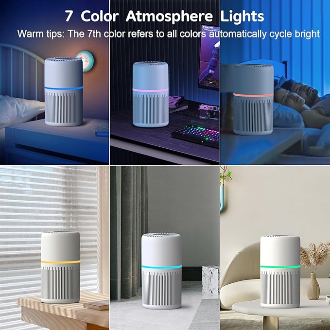 Air Purifiers for Home,FRESHDEW H13 True HEPA Air Purifier Up to 1300 Ft² Cleaner with 360° Air Inlet RGB Lights,13dB Air Purifier with APP Alexa Control Pet Hair,Dust,Smoke Wirldfire Pollen