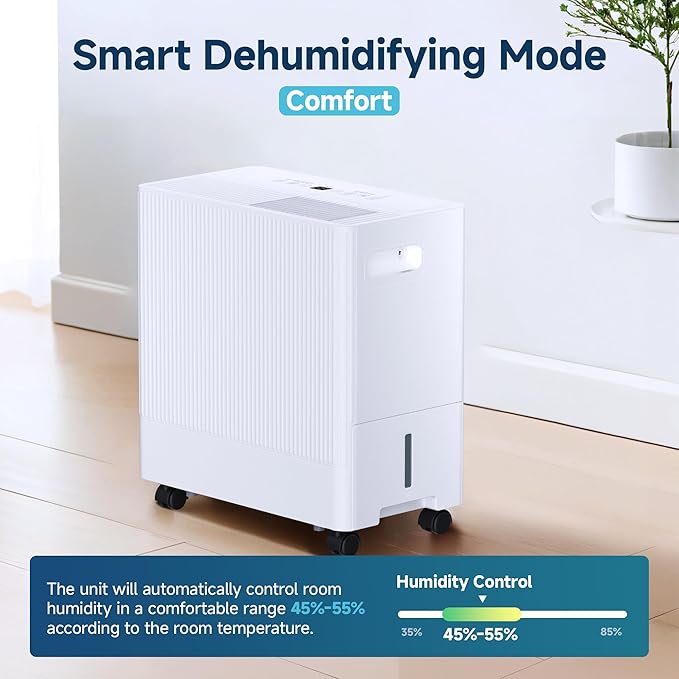 22 Pints Dehumidifier for Basement with Drain Hose,2000 Sq.Ft Dehumidifiers for Home,With 24-Hour Timer Function,Automatic Defrost,Multiple Dehumidification Modes,Suitable for Large Rooms