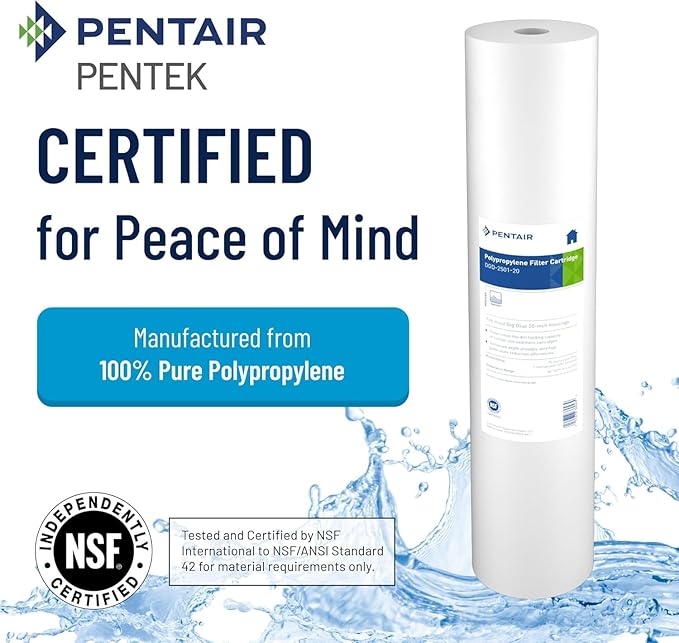 Pentair Pentek DGD-2501-20 Big Blue Water Filter, 20-Inch Whole House Sediment Filter Cartridge Replacement, Dual-Gradient Density Spun Polypropylene, 20" x 4.5", 1 Micron, Pack of 1, White