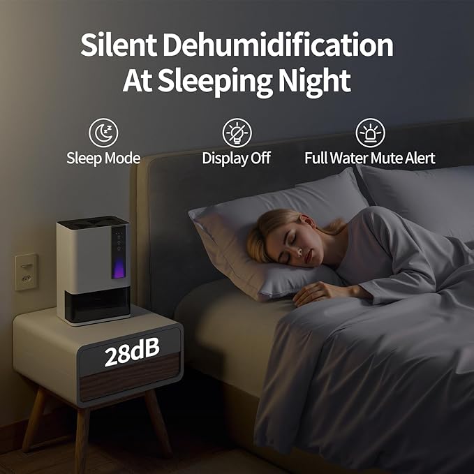Dehumidifier for Home, Small Quiet Dehumidifiers for Bedroom, Bathroom, Basement, Up to 1000 Sq. Ft, Auto Shut-Off & Defrost, 7 Colors LED Light
