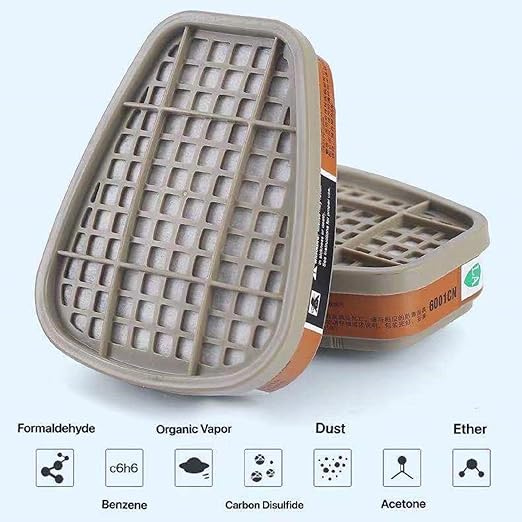 6001 Activated Carbon Filter Cartridges Replacement for Gas Respirator, Filter Cartridges Suitable for 6100/6200/7501/7502/6502/6800 10PCS(5Pack), Brown,white