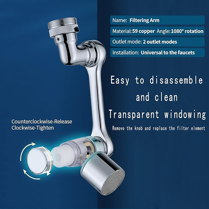 1080° Rotating Filter Faucet Extender,PP Cotton Filter Faucet, Universal Splash Filter Faucet, Water Filter Faucet for Kitchen Bathroom, Swivel Faucet Aerator with 2 Water Outlet Modes