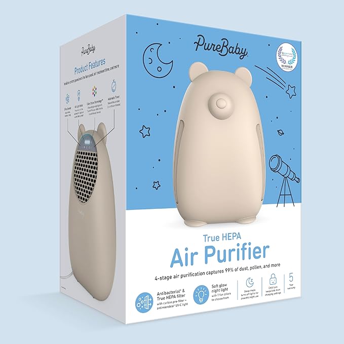 Pure Enrichment PureBaby Kids Bear Air True HEPA Air Purifier - 4 Stage Air Filtration, UV-C Light, & Night Light for Medium-Large Rooms - Baby Nurseries, Kid Bedrooms (Sweet Oat)