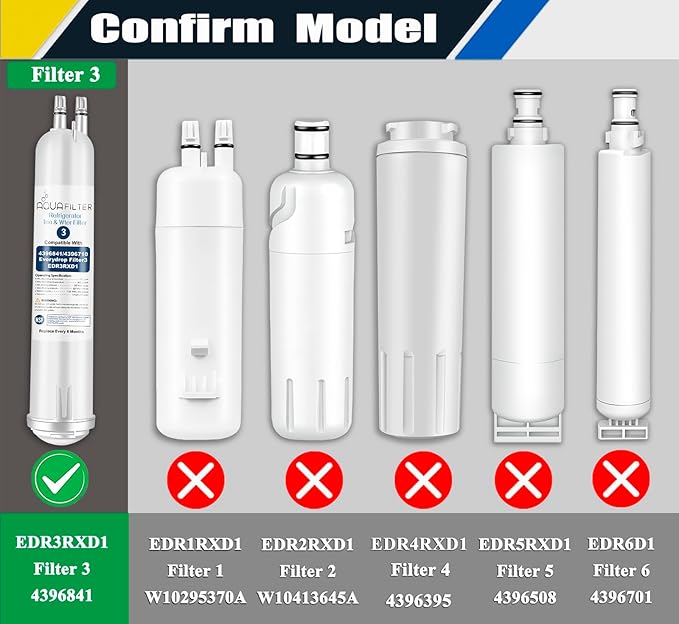 FILTER3 4396841 Refrigerator Water Filter Replacement Compatible with 4396841 4396710 EDR3RXD1 EDR3RXD1B Filter 3 P1WB2 P2RFWG2, 46-9030, Pur W10121145 W10121146 (1-PACK)