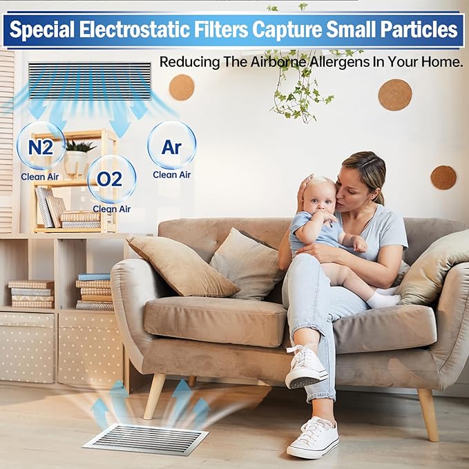 UBeesize Air Vent Filters, 140" x 12" Cut to Size Air Filter Material (60+ Filters), MERV 8 Triple Vent Filter Kit for Home Floor, Grilles, Ceiling, HVAC Furnace Vents, With 48PCs Adhesive Hook Tape