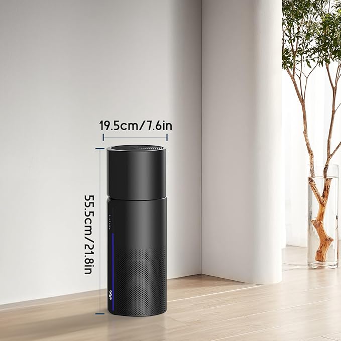 Afloia 2-in-1 Air Purifier and Humidifier Combo, Quiet 3-Stage Filtration for Pet Allergies & Smoke, Auto Shut-Off, 7-Color LED Light, Black