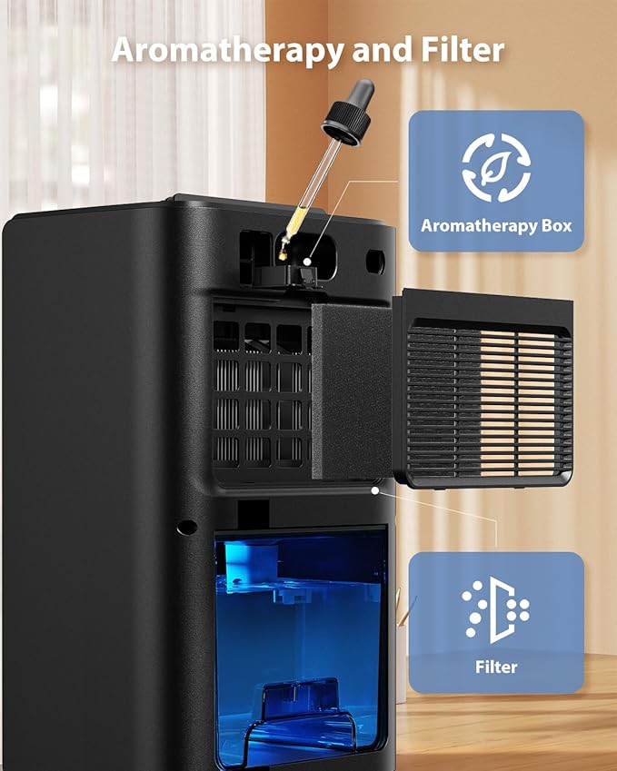 Dehumidifiers for Home, 850 sq.ft 95oz Dehumidifier with Drain Hose Timer Sleep Mode Auto-Off 7 Colors Light, Dehumidifier for Bedroom Bathroom Basements RV Black