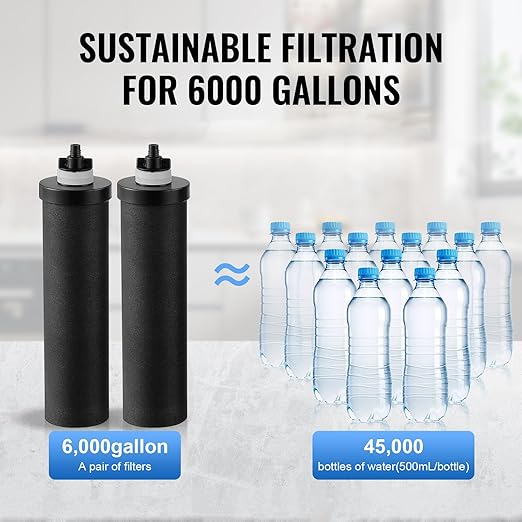 VEVOR Gravity-fed Water Filter System, 1.5G 304 Stainless-Steel Countertop System, Water Filtration System, Reduces Lead and up to 99% of Chlorine, with 2 Carbon Filters & Spigot, for Home Camping RV