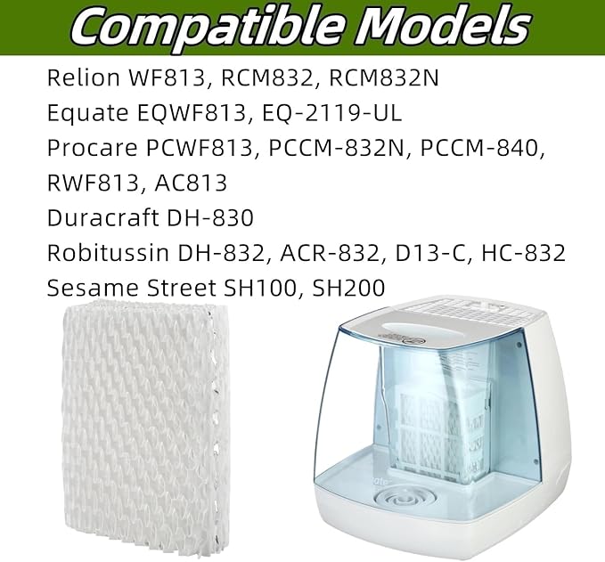 6 PACK WF813 Humidifier Filter Replacement Compatible with Equate EQWF813 EQ-2119-UL, Replacement Wick Compatible with Relion WF813 RCM832 RCM832N and Procare PCWF813 Cool Mist Humidifiers Wick Filter