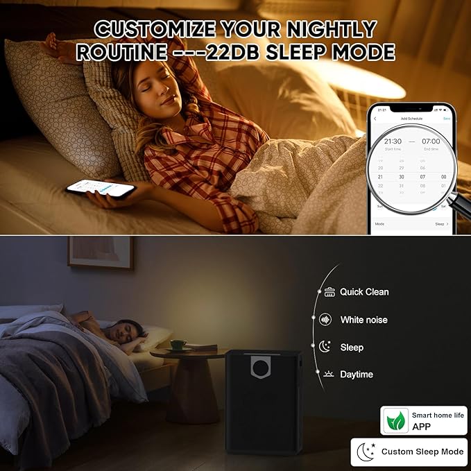 Smart Air Purifiers for Home Large Room, H14 Air Purifier with Washable Filters Up to 3000 Ftยฒ, APP & Voice Control & 22 dB Sleep Mode for Bedroom Living Room, Black