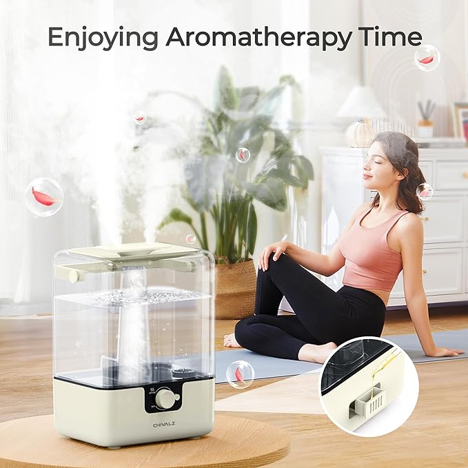 CHIVALZ Humidifiers for Bedroom, 6L Cool Mist Humidifiers for Baby Nursery, 26dB Quiet, 50H Runtime, Top Fill Humidifier for Large Room, Home, Plants, Nightlight, Oil Diffuser 1 Pack