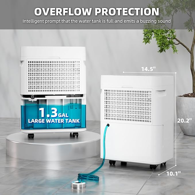 AIRPLUS 5000 Sq.Ft 80 Pint Dehumidifier for Basements,1.3gallon Water Tank,Smart Dehumidifiers for Home,Dehumidifier with Drain Hose for garage,basement,bathroom