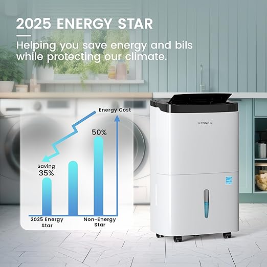 Kesnos 150 Pints 2025 Energy Star Dehumidifier with Pump for Space Up to 7000 Sq. Ft - Dehumidifier for Basement with Drain Hose, 1.85 Gal Water Tank, Handle, Self-Drying, Idear for Home, Office
