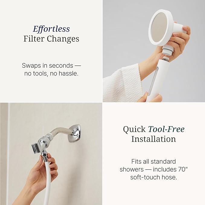 SecondShower Hand Clinically Proven Filtered Shower Head for Skin Health, High Pressure Handheld with NSF Certified Filtration for Hard Water, Natural Vitamin C Shower Filter (Blossom Pink)