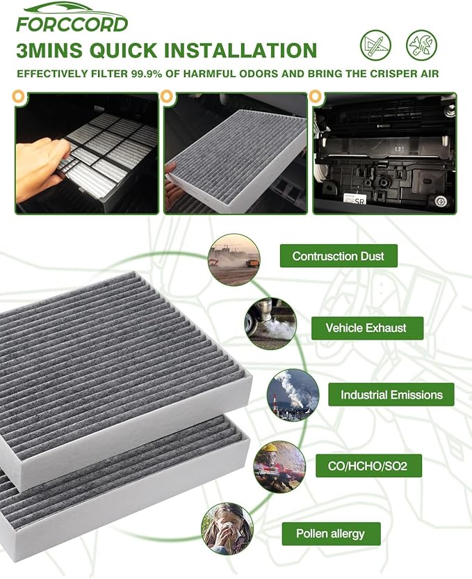 1Pcs Cabin Air Filter and 1Pcs Engine Air Filter Fit for Ford Bronco 2026 2025 2024 2023 2022 2021 2.3L 2.7L Cabin Filter Engine Air Filter Replacement Car Accessories