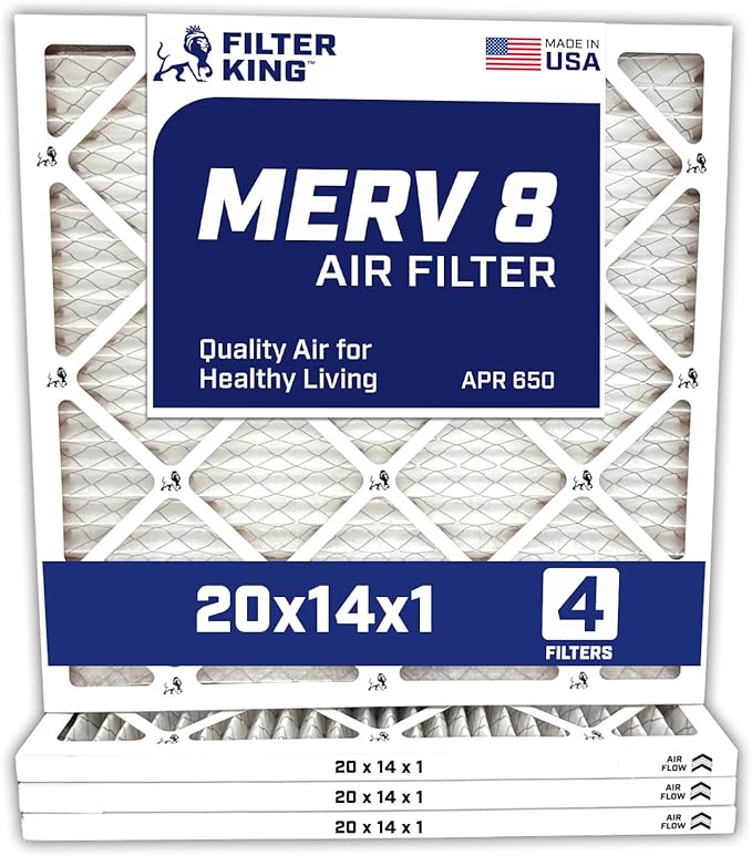Filter King 20x14x1 Air Filter | 4-PACK | MERV 8 HVAC Pleated A/C Furnace Filters | MADE IN USA | Actual Size: 20 x 14 x .75"