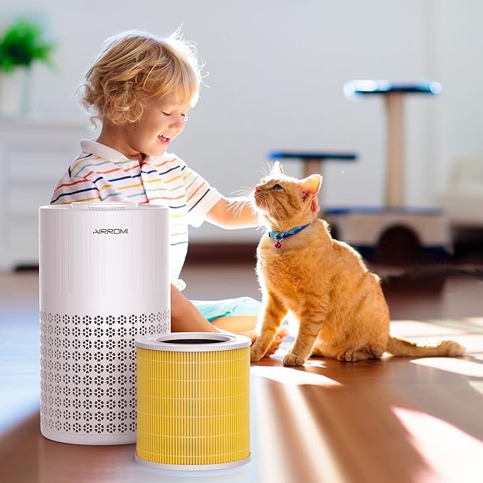AIRROMI A2001 HEPA Air Purifier Replacement Filter: Original 3-in-1 Filter, Removes 99.97% of 0.3 Micron Particles, Yellow Activated Carbon Filter - Pets & Allergen Specific 2 Pack