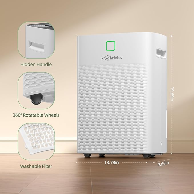50 Pint Smart Dehumidifiers for Home and Basements, with 3 Working Modes, Overflow Protection, and Auto Shut off Restart. Ultra Silent Dehumidifier with Drain Hose and Digital Control Panel.