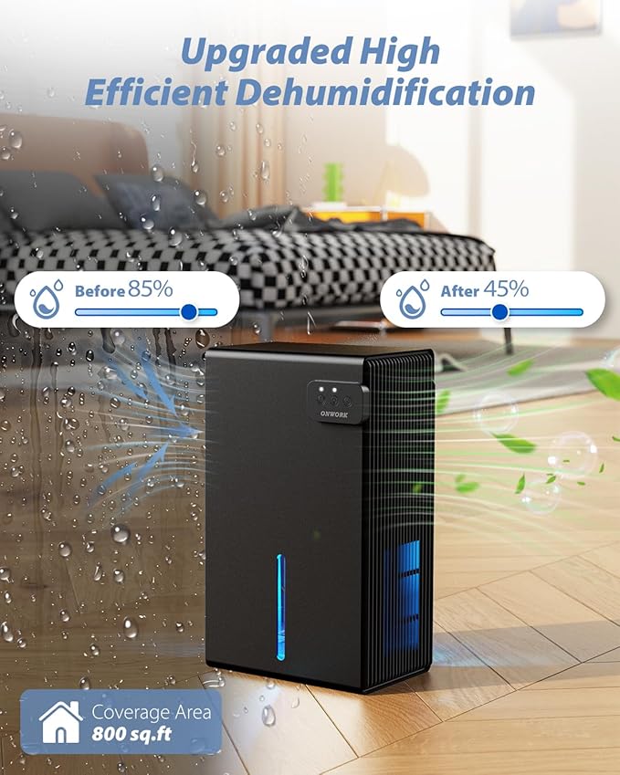 Dehumidifier, 95 OZ Dehumidifiers for Home (800 sq.ft), Quiet Small Dehumidifiers for Bedroom Bathroom Basements Closet RV, Auto Shut Off, Two Working Models and 7 Colors LED(Black)