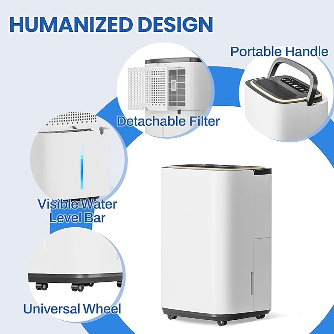 4500 Sq.Ft Dehumidifier for Basement with Drain Hose, 50 Pint Large Best Compressor Dehumidifiers for Home or Garage, Continuous Dehumidifying Features Humidity Display, 24H Timer and Child Lock