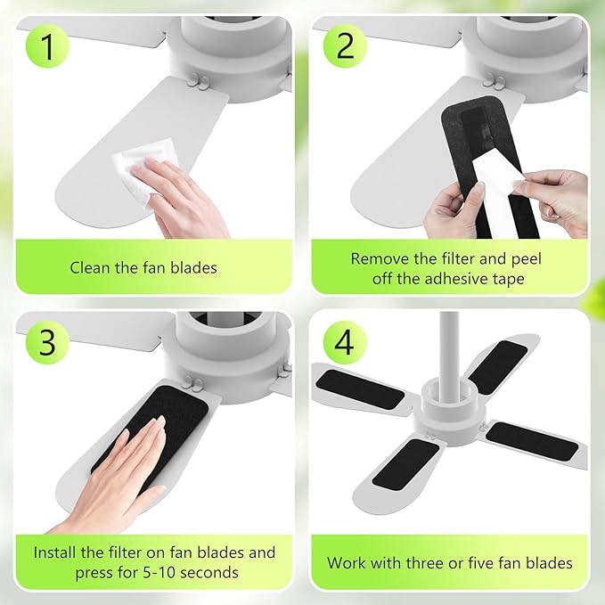 20 Pack Ceiling Fan Filters for Blades,Activated Coconut Carbon Fan Filter for Ceiling Fan, Easy-Stick Universal Air Filter for Common Household Contaminants