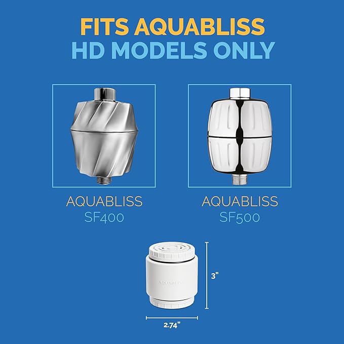 AquaBliss HD Multi Stage Shower Filter Replacement Cartridge for SF400 & SF500-48x Heavy Duty Detox Power. Kiss Itching, Breakage & Dullness Goodbye. Reduce Rust, Chlorine, Toxins. 1-Pack (SFC500)