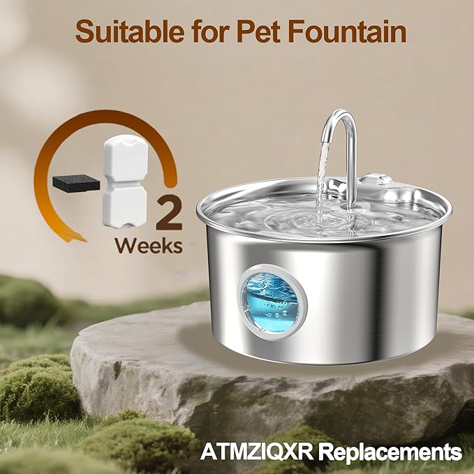 Pet Water Fountain Filters: Per Fountain Filter Replacement (24 Pcs) - 6 Months Set of Replacement Filters for ATMZIQXR S18 - Contains 12 Carbon Filters + 12 Sponges Filters