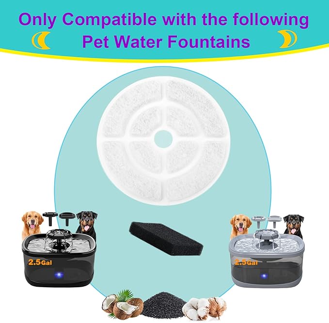 12 Pack Dog Water Filter Replacement for 2.5Gal/9.5L Dog Water Fountain,18CM Larger More Activated Carbon Cat Water Fountain Filter,Pet Fountain Filter Replacement
